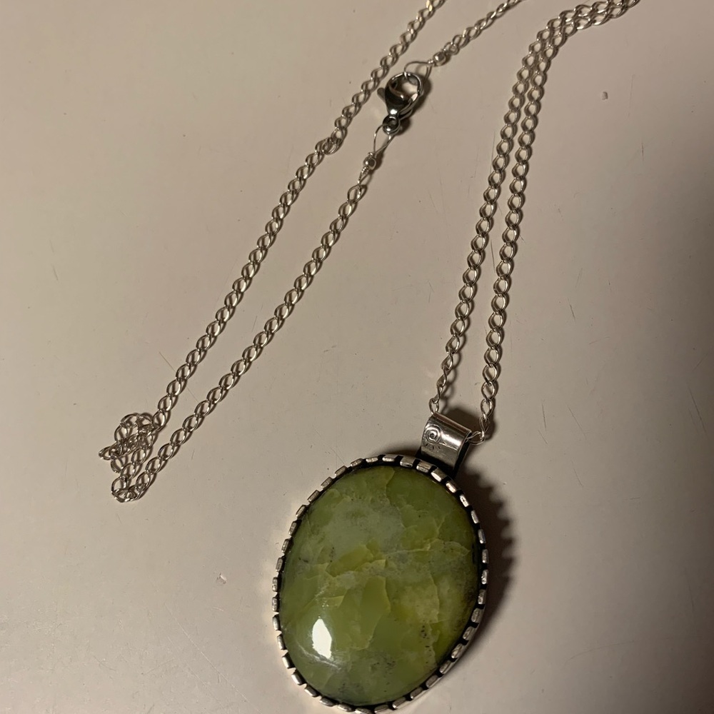 Green Opal and sterling silver pendant